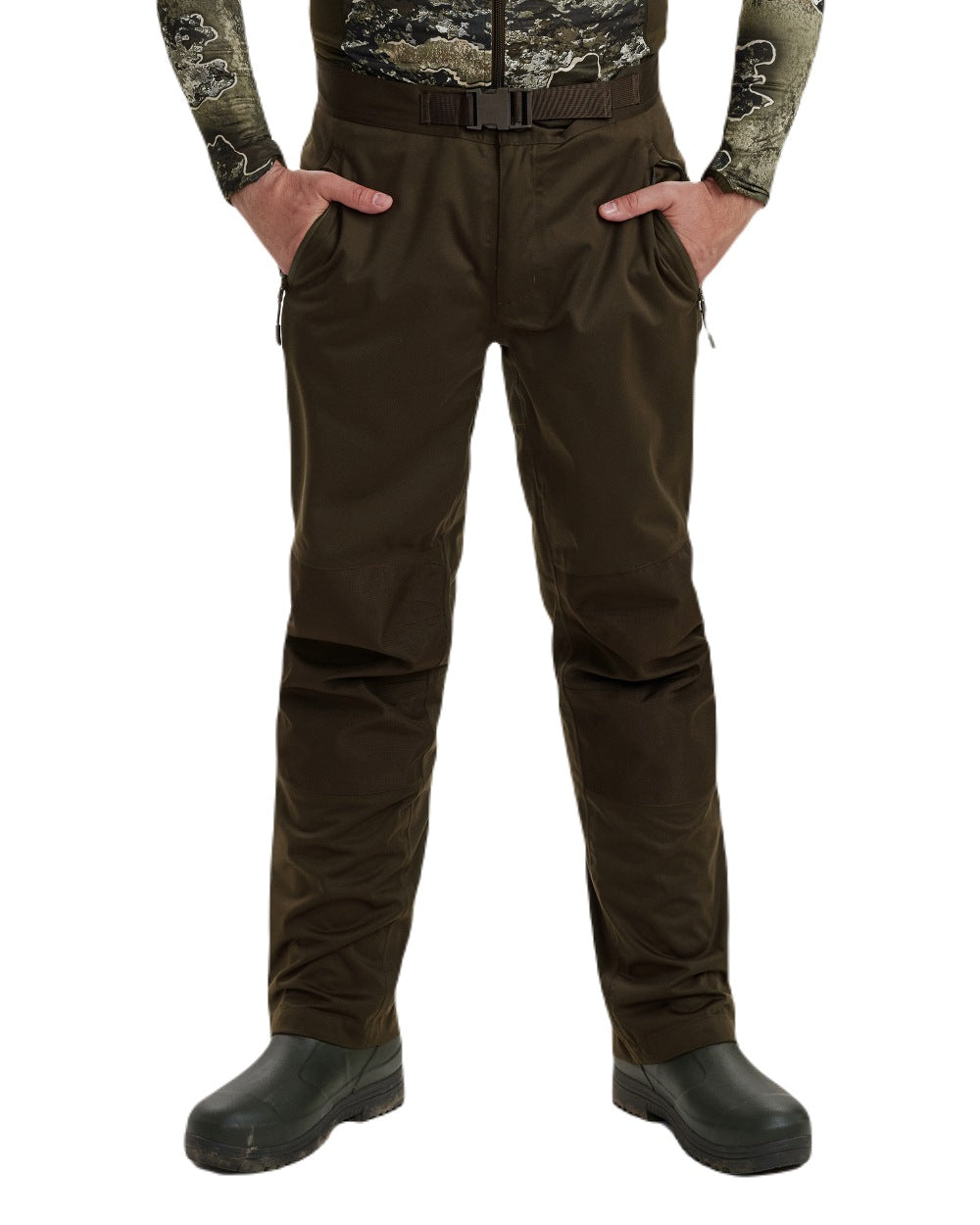 Art Green coloured Deerhunter Excape Rain Trousers on white background 