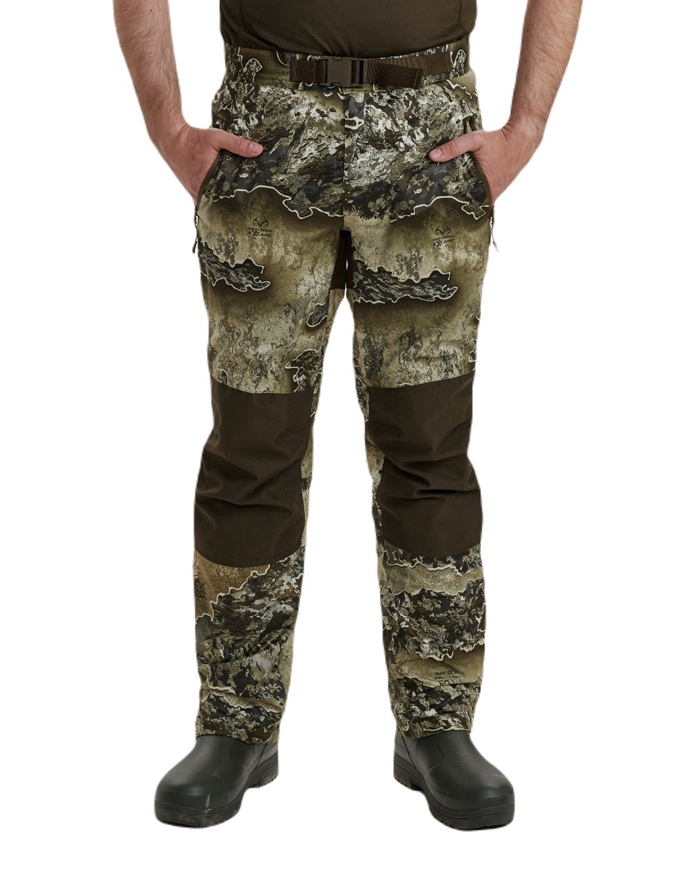 Realtree Excape coloured Deerhunter Excape Rain Trousers on white background 