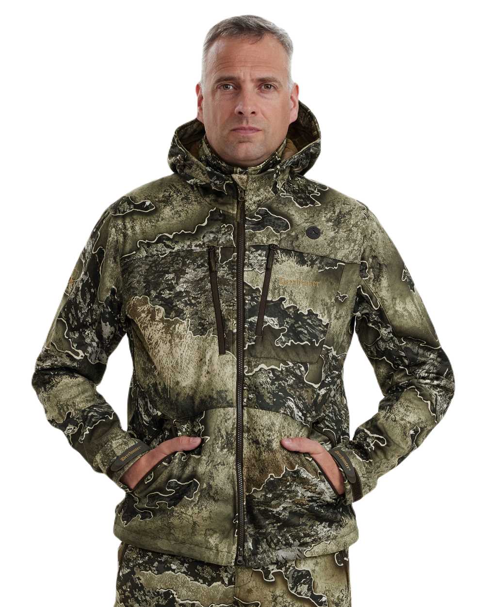 Realtree Excape coloured Deerhunter Excape Softshell Jacket on white background 