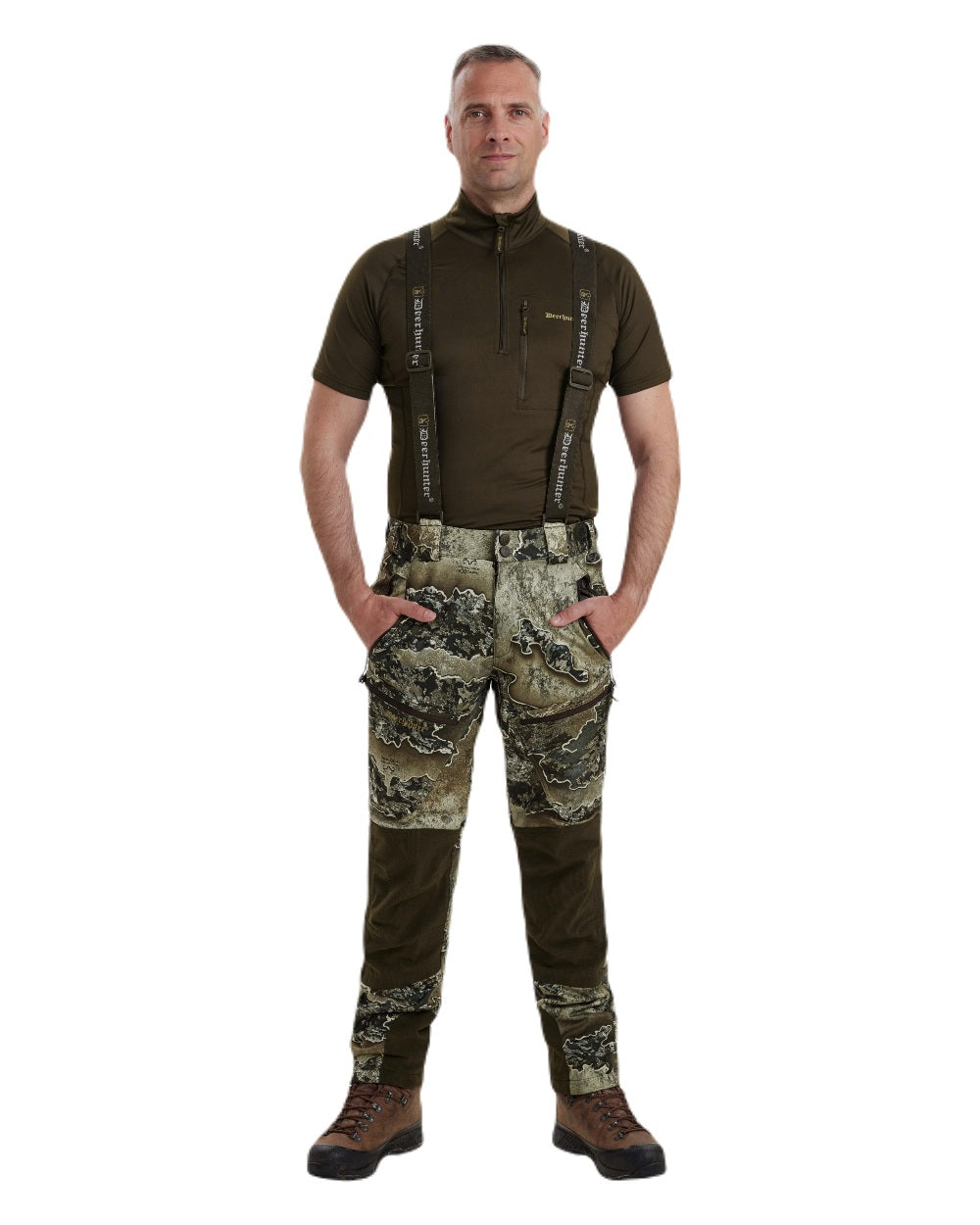 Realtree Excape coloured Deerhunter Excape Softshell Trousers on white background 
