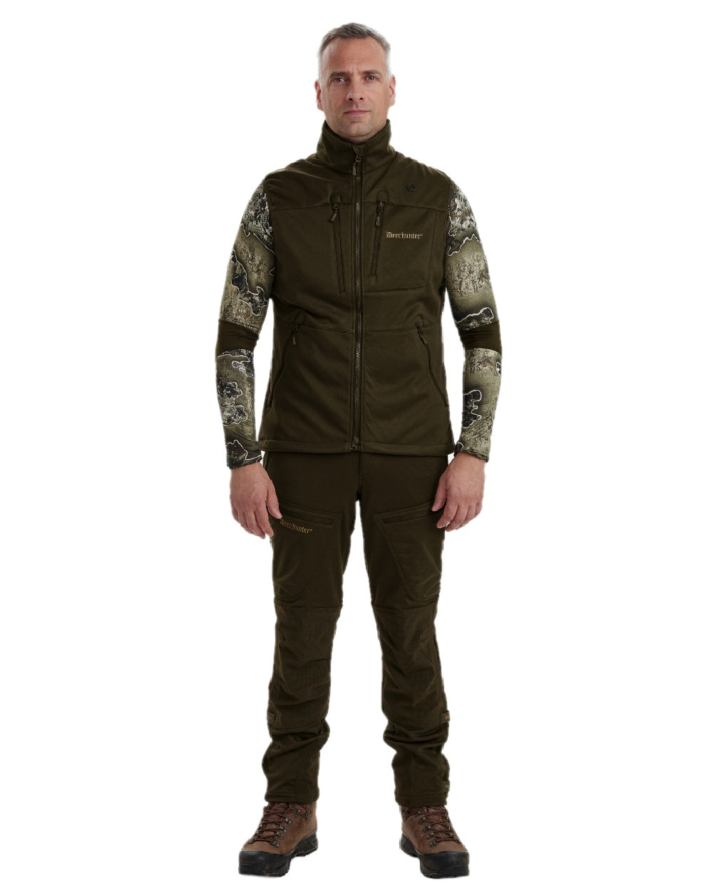 Art Green coloured Deerhunter Excape Softshell Waistcoat on white background 