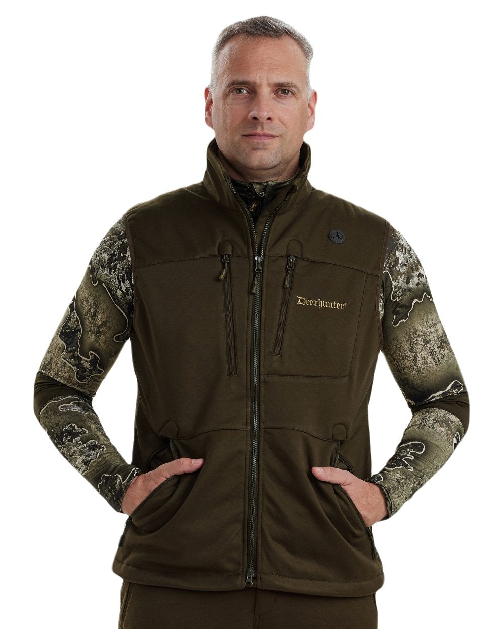 Art Green coloured Deerhunter Excape Softshell Waistcoat on white background 