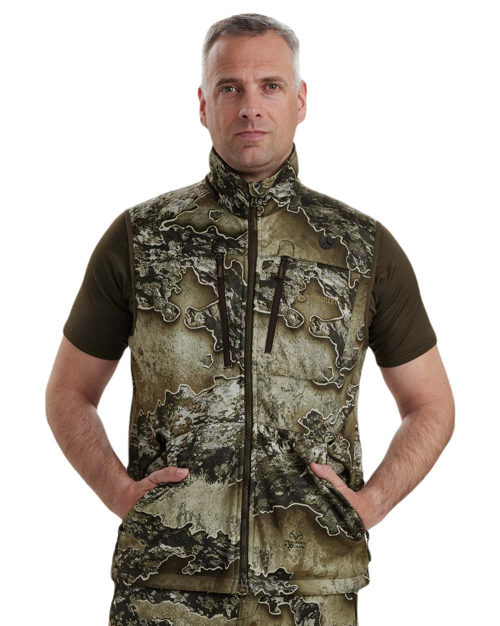 Realtree Excape coloured Deerhunter Excape Softshell Waistcoat on white background 