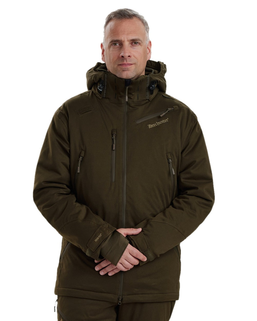 Art Green coloured Deerhunter Excape Winter Waterproof Jacket on white background 