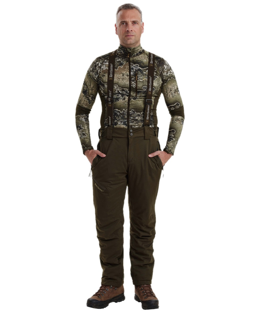 Art Green coloured Deerhunter Excape Winter Waterproof Trousers on white background 