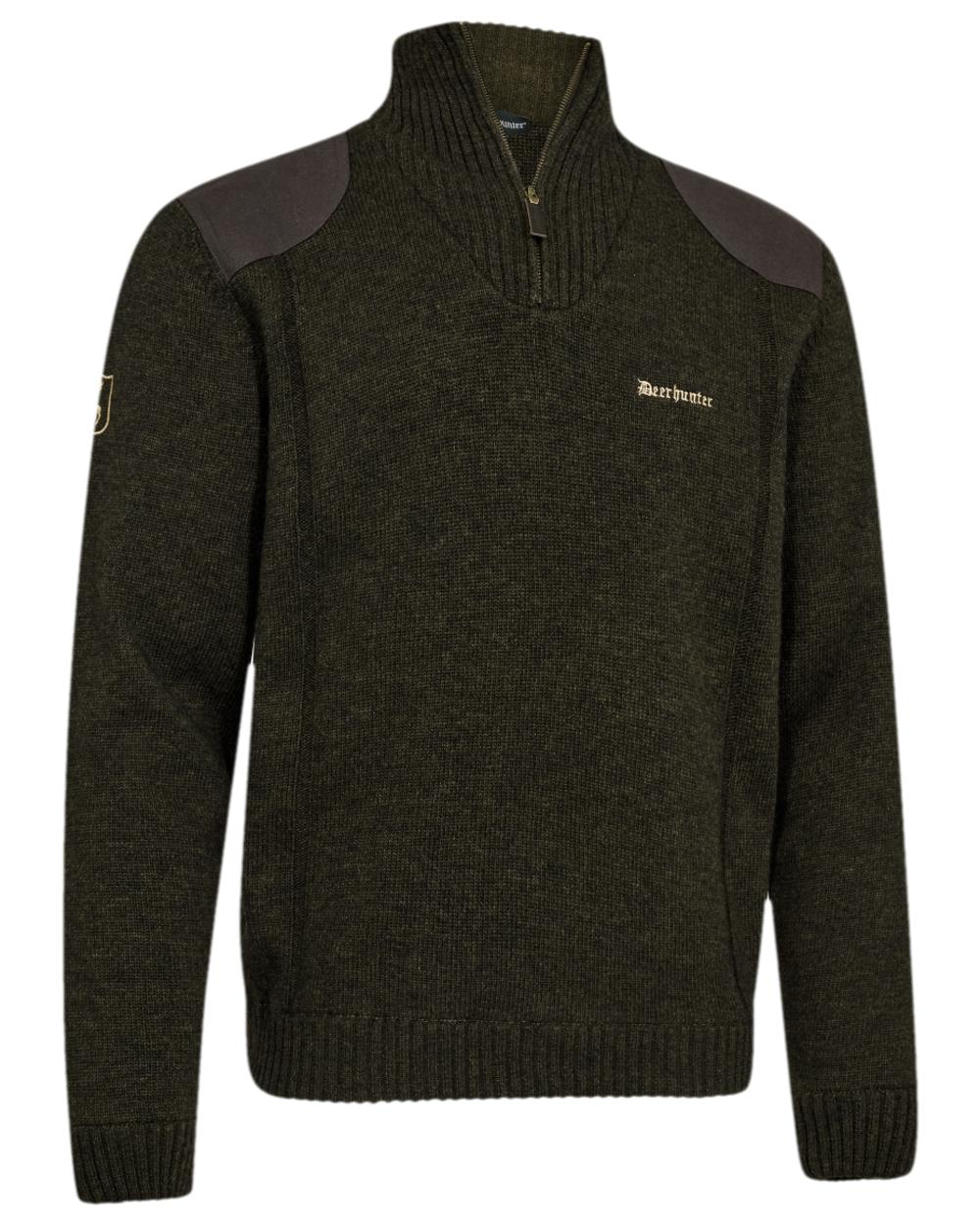 Ridgewood Melange Coloured Deerhunter Finley Half Zip Knit on white background 