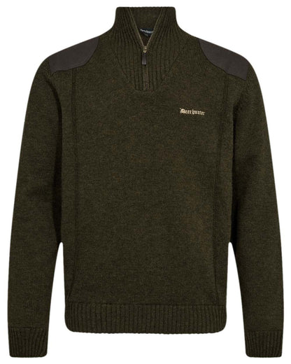 Woodland Melange Coloured Deerhunter Finley Half Zip Knit on white background 