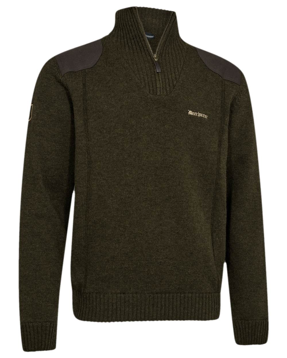 Woodland Melange Coloured Deerhunter Finley Half Zip Knit on white background 
