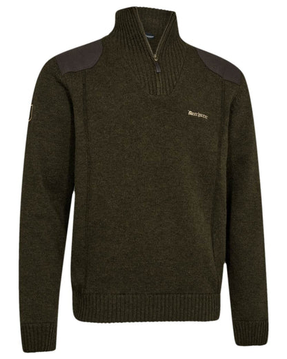Woodland Melange Coloured Deerhunter Finley Half Zip Knit on white background 