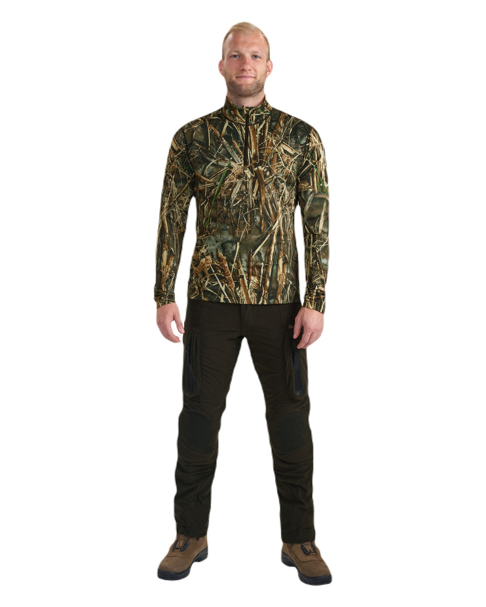 Realtree-Max-7 coloured Deerhunter Game Half-Zip Long Sleeve T-Shirt on white background 