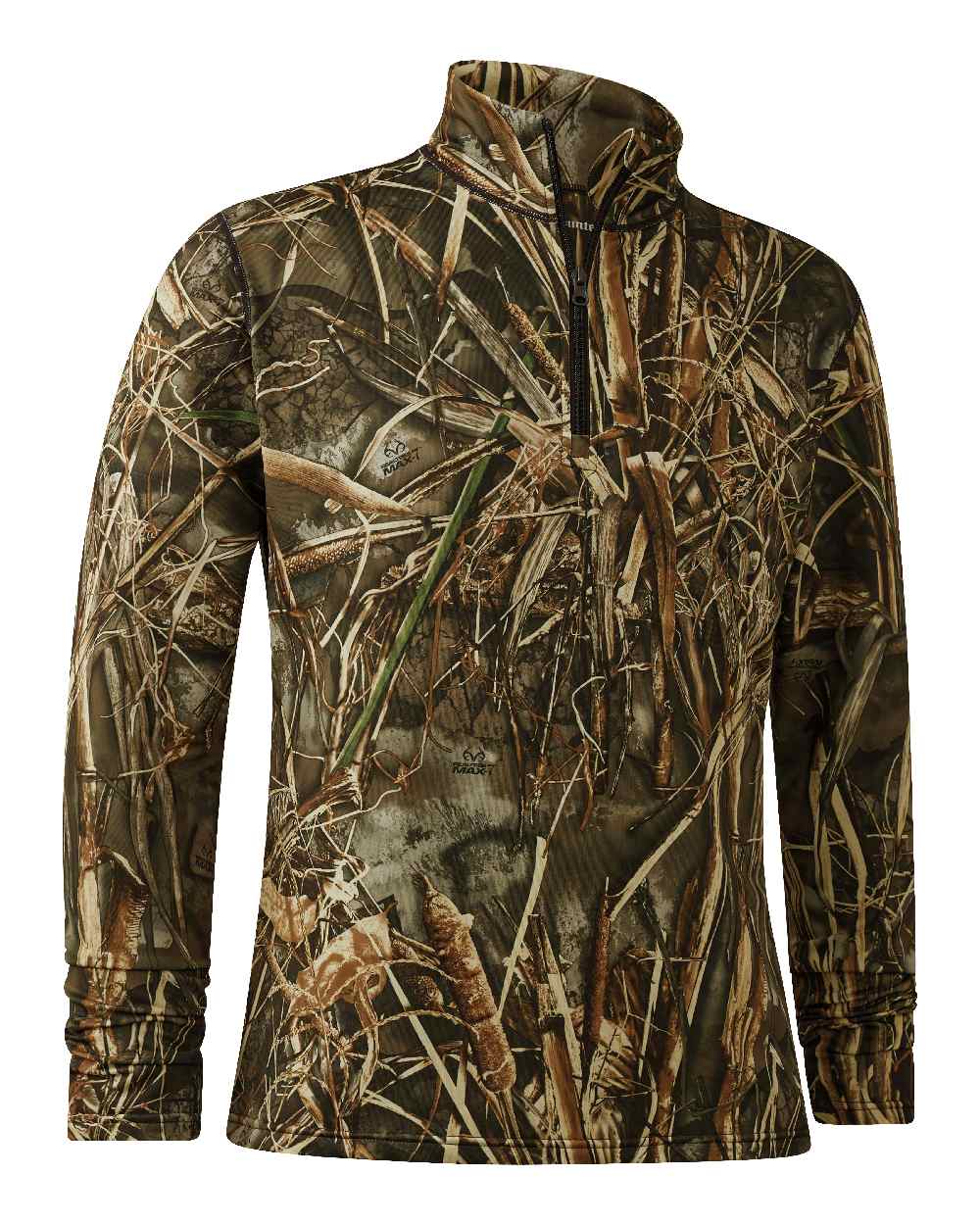 Realtree-Max-7 coloured Deerhunter Game Half-Zip Long Sleeve T-Shirt on white background 