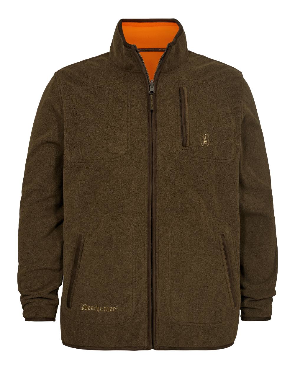 Canteen Orange coloured Deerhunter Gamekeeper Reversible Bonded Fleece Jacket on white background 