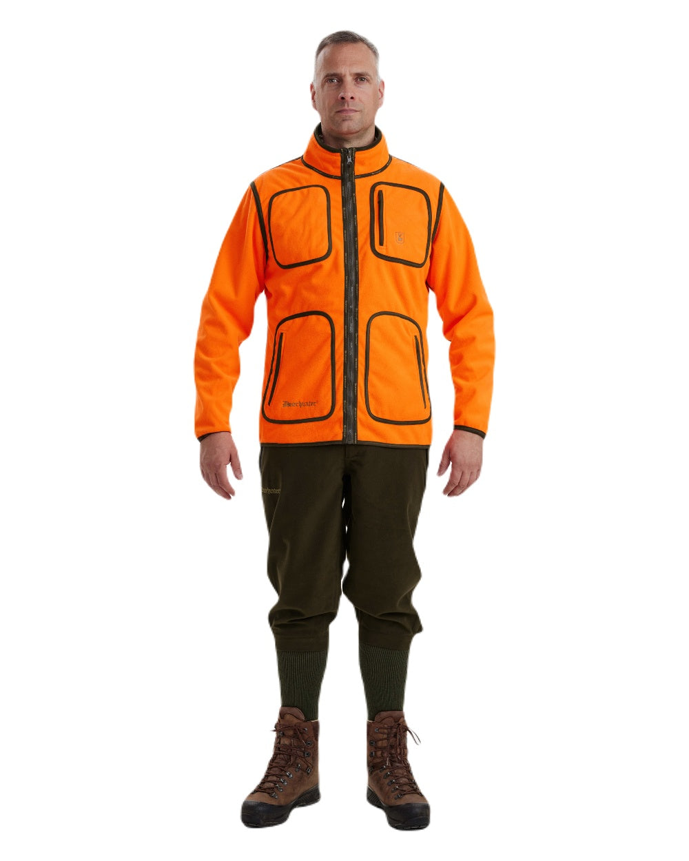 Canteen Orange coloured Deerhunter Gamekeeper Reversible Bonded Fleece Jacket on white background 