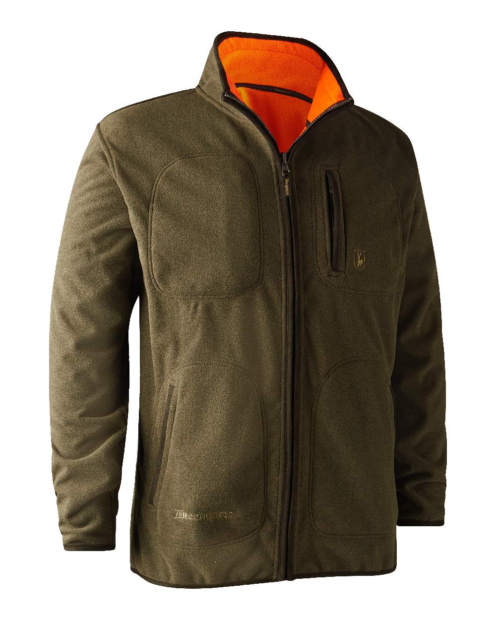 Canteen Orange coloured Deerhunter Gamekeeper Reversible Bonded Fleece Jacket on white background 