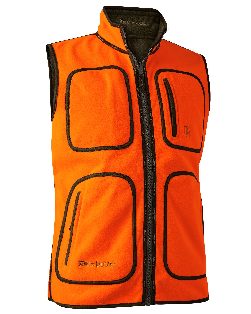 Safety Orange coloured Deerhunter Gamekeeper Reversible Fleece Waistcoat on white background 