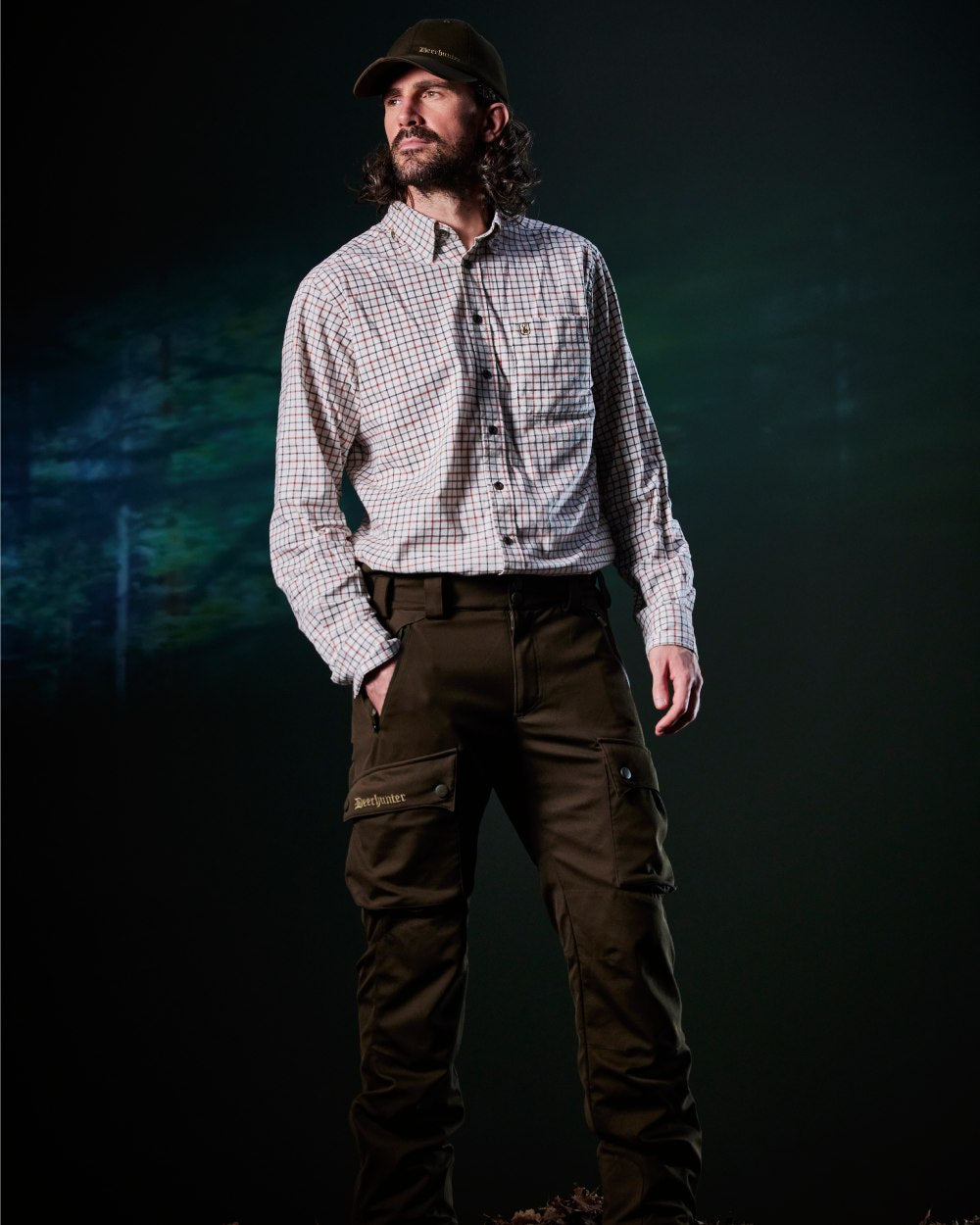 Orange Check coloured Deerhunter Gavin Shirt on studio background 
