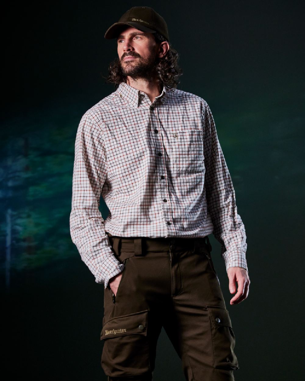 Orange Check coloured Deerhunter Gavin Shirt on studio background 