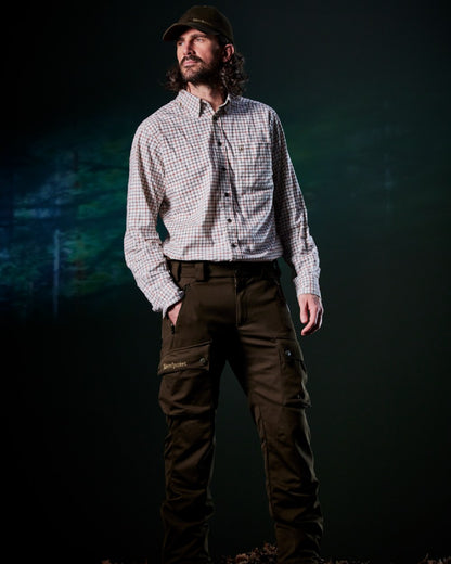 Orange Check coloured Deerhunter Gavin Shirt on studio background 