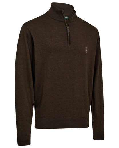 Brown Melange coloured Deerhunter Harrington Half Zip Knit Sweater on white background 