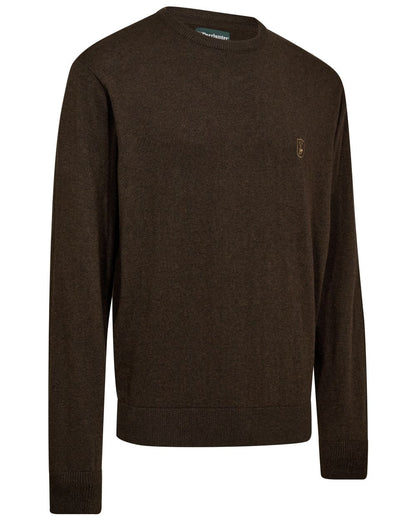 Brown Melange coloured Deerhunter Harrington O-Neck Knit Pullover on white background 