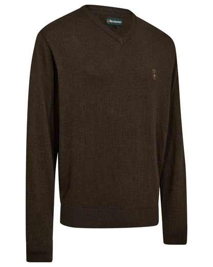 Brown Melange coloured Deerhunter Harrington V-Neck Knit Pullover on white background 