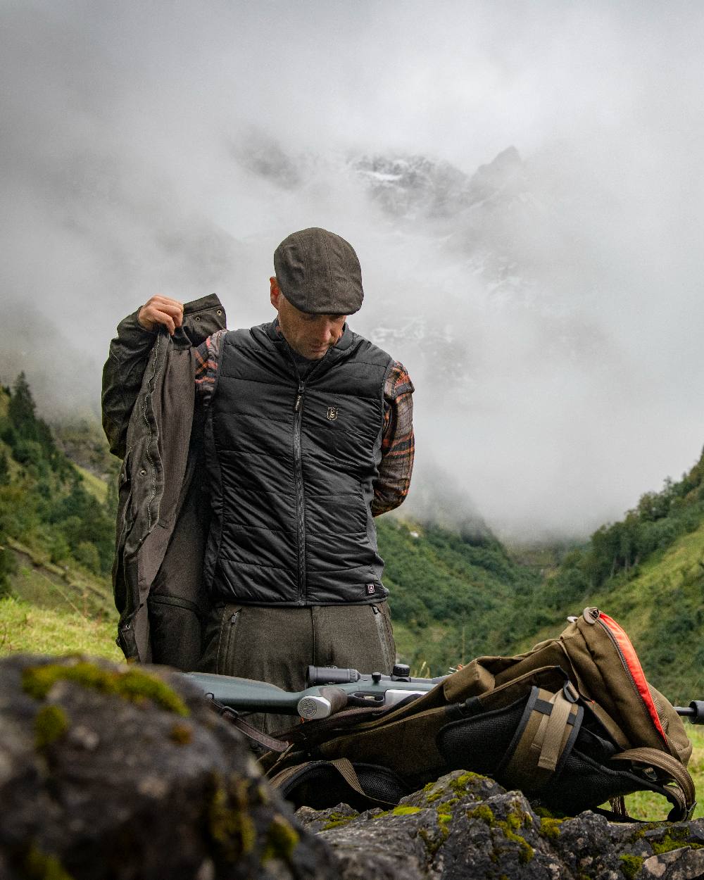 Black Coloured Deerhunter Heat Inner Waistcoat on mountain background 