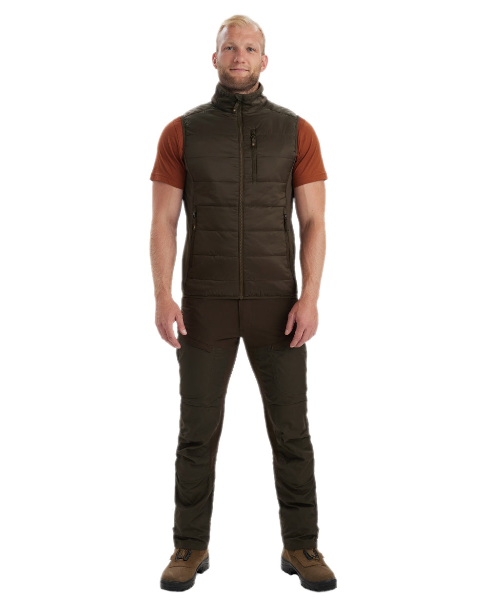 Wood Coloured Deerhunter Heat Padded Waistcoat on white background 