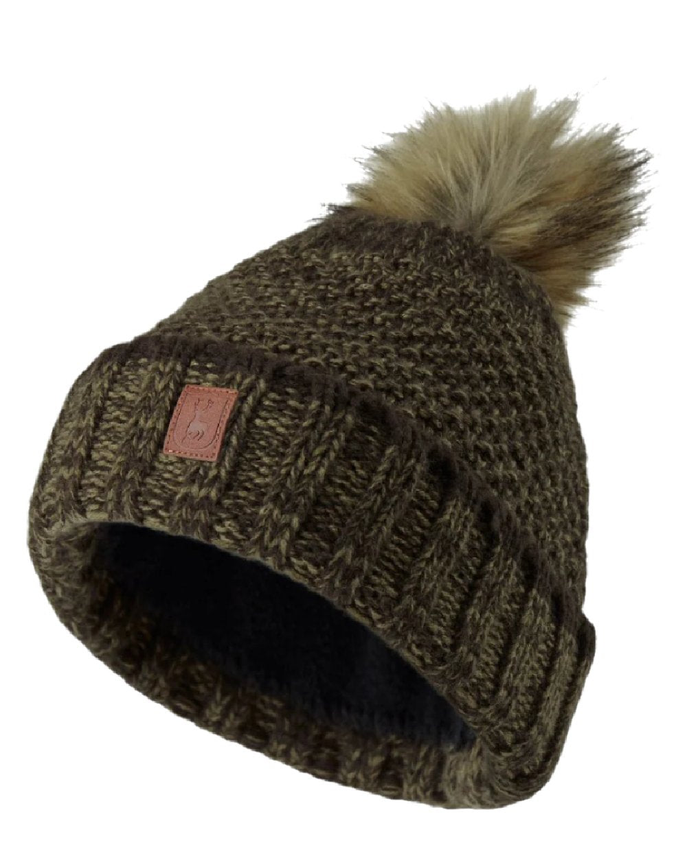 Art Green coloured Deerhunter Ladies Knitted Hat on white background 