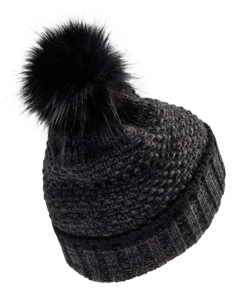 Black coloured Deerhunter Ladies Knitted Hat on white background 