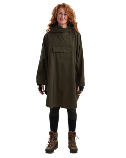 Canteen Coloured Deerhunter Ladies Waterproof Rain Poncho on white background 