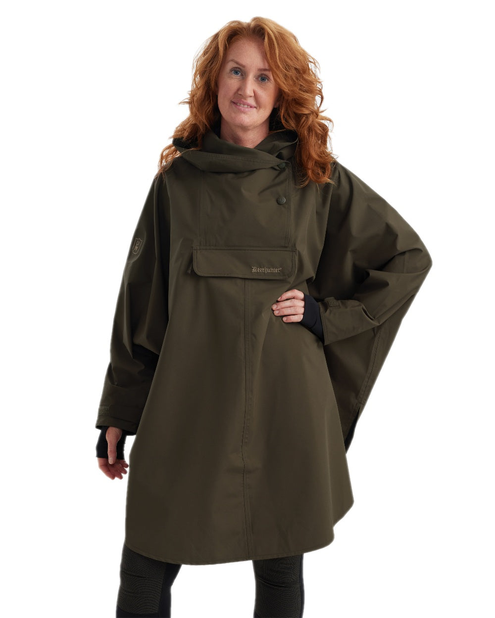 Canteen Coloured Deerhunter Ladies Waterproof Rain Poncho on white background 