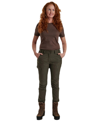 Palm Green coloured Deerhunter Lady Ann Extreme Boot Trousers with Membrane on white background 