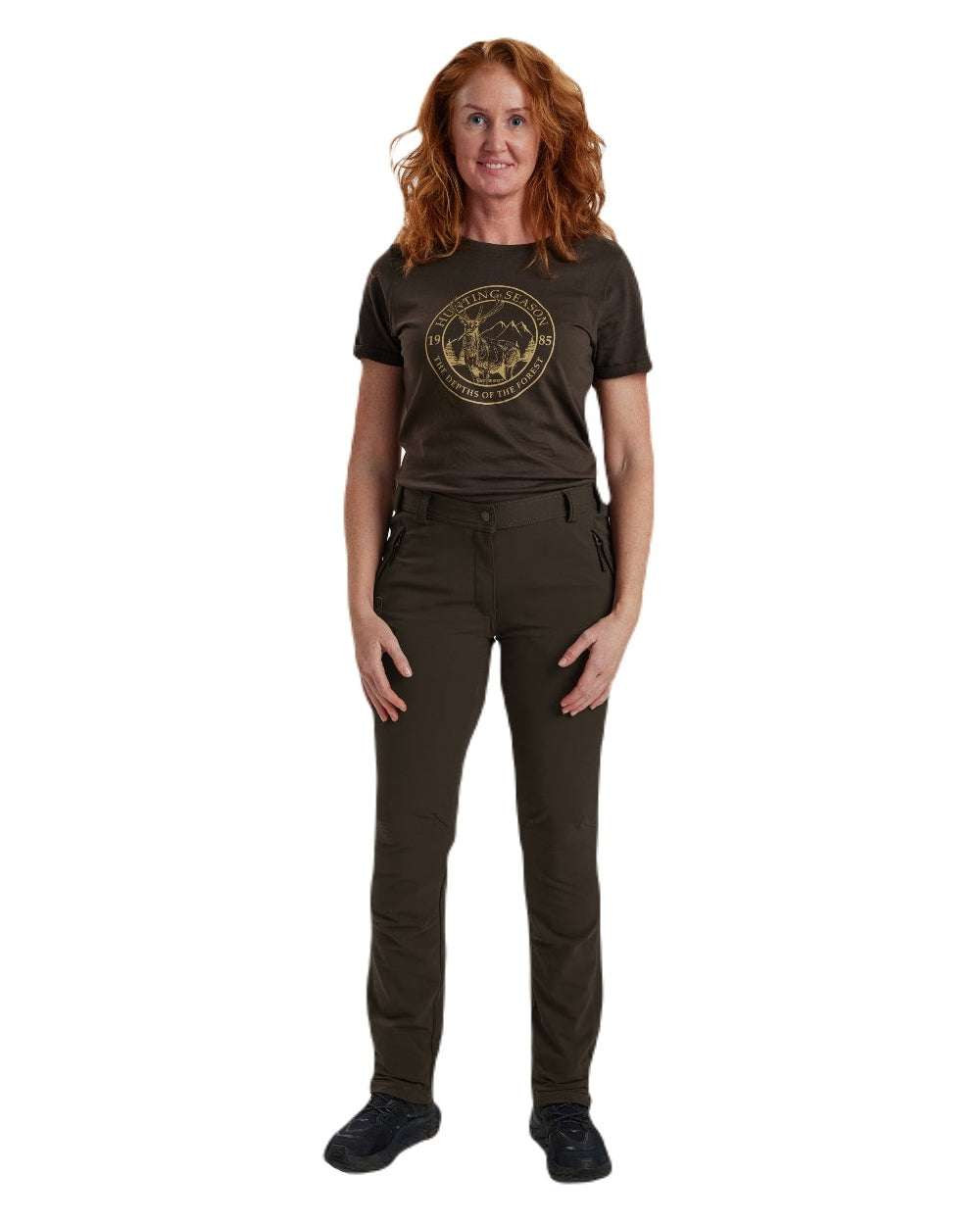 Fallen Leaf coloured Deerhunter Lady Ann Stretch Trousers on white background 