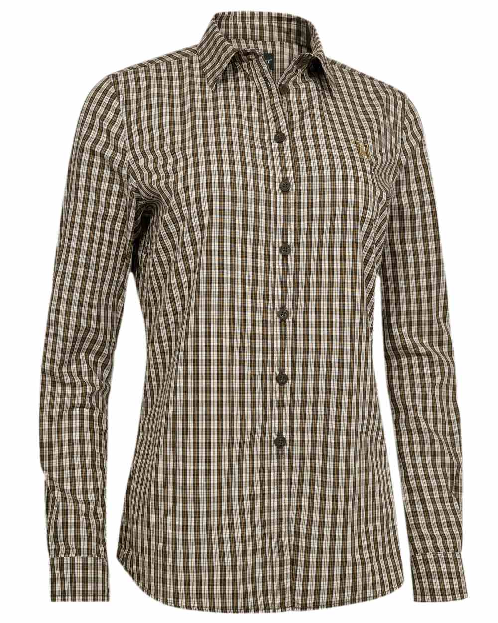 Brown Check Coloured Deerhunter Lady Bridget Shirt on white background 