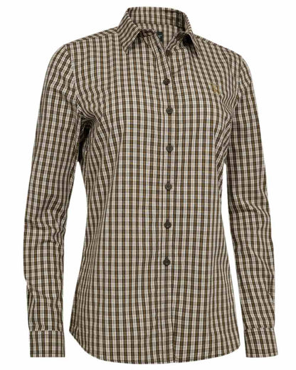 Brown Check Coloured Deerhunter Lady Bridget Shirt on white background 