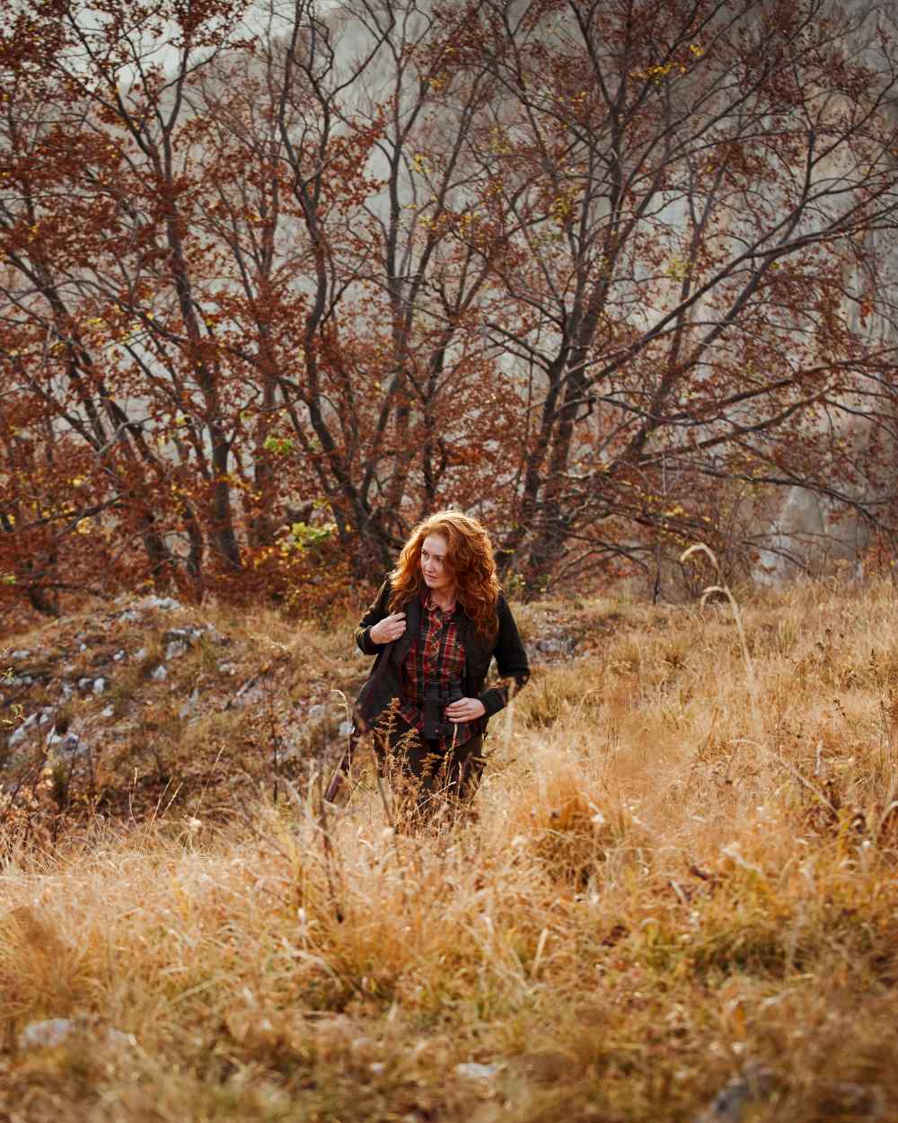 Brown Leaf Coloured Deerhunter Lady Caroline Padded Jacket on forest background 