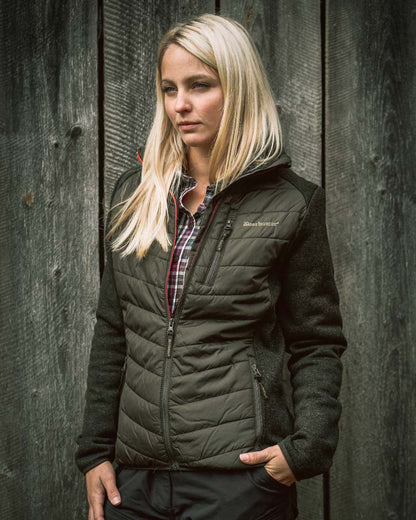 Timber Coloured Deerhunter Lady Caroline Padded Jacket on wooden door background 