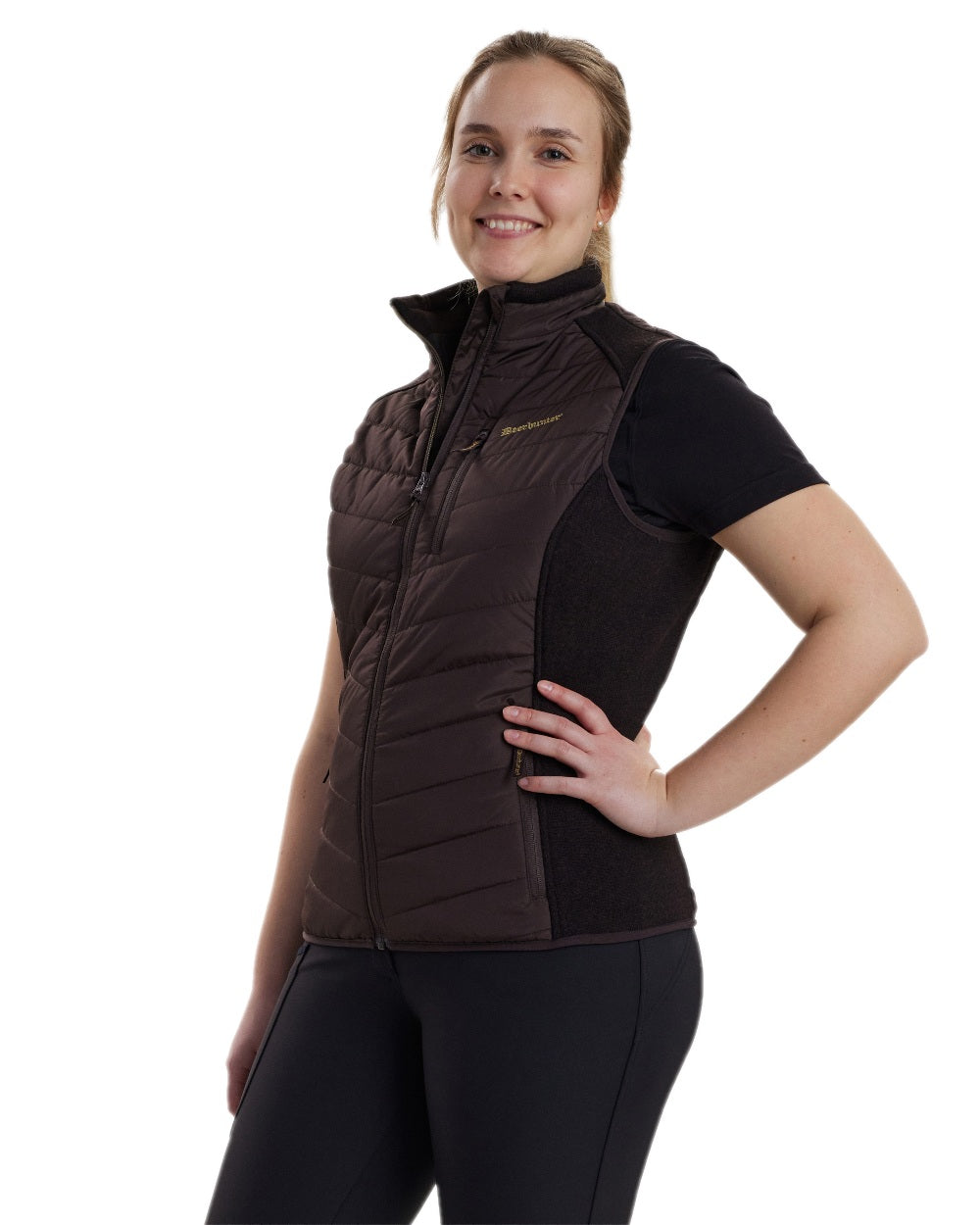 Dark Prune Coloured Deerhunter Lady Caroline Padded Waistcoat on white background 