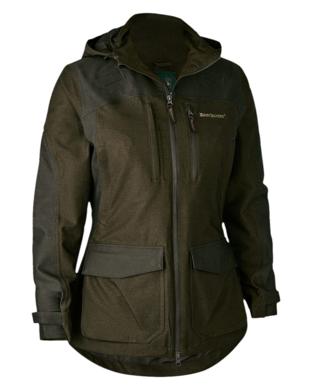 Olive Night Melange Coloured Deerhunter Lady Chasse Jacket on white background 