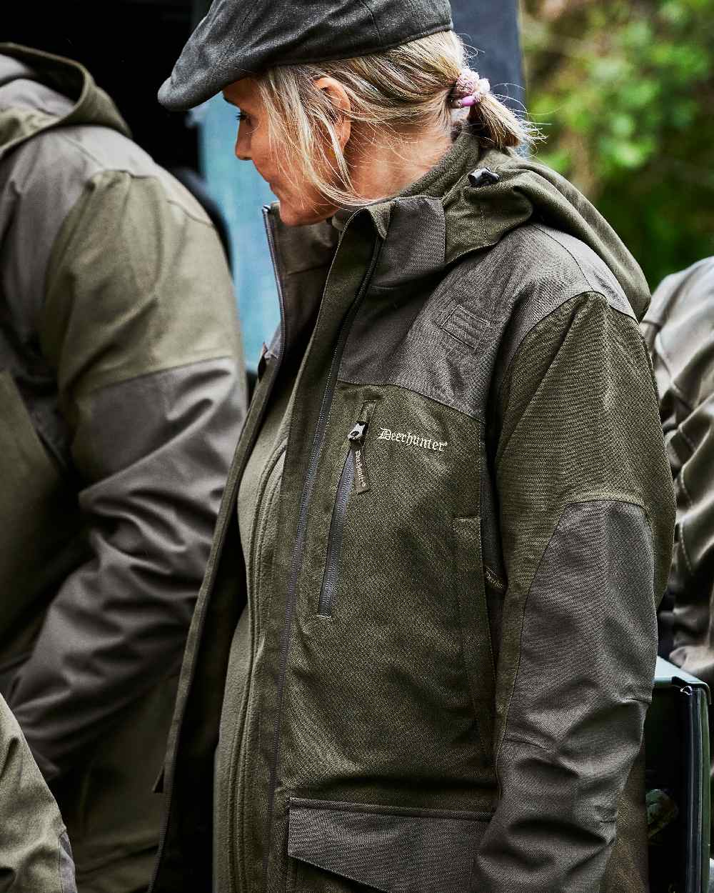 Olive Night Melange Coloured Deerhunter Lady Chasse Jacket on car background 