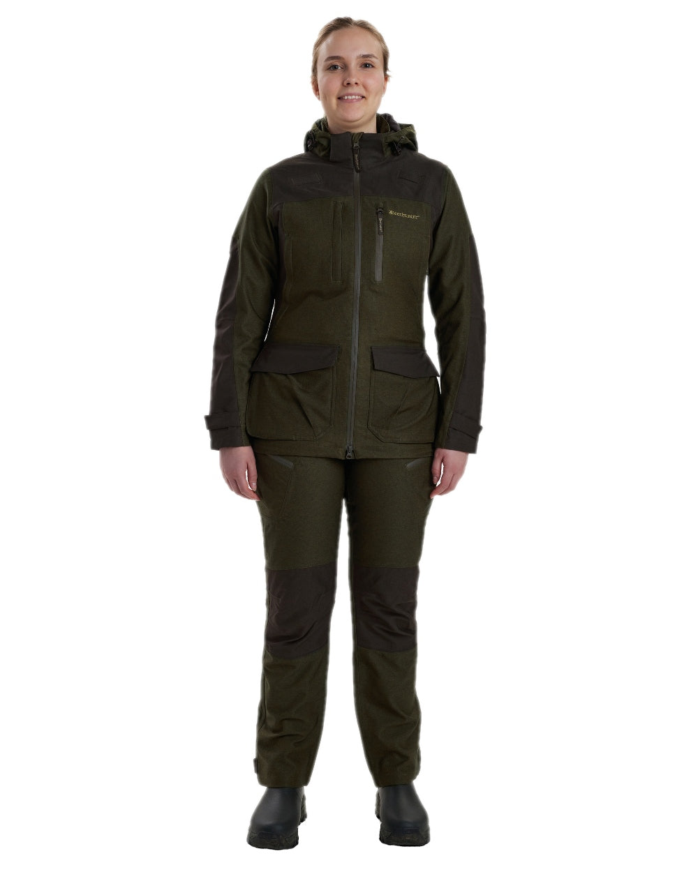 Olive Night Melange Coloured Deerhunter Lady Chasse Jacket on white background 