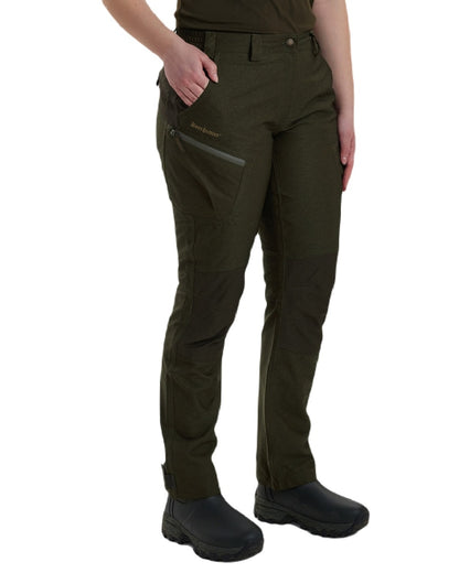 Olive Night Melange coloured Deerhunter Lady Chasse Trousers on white background 