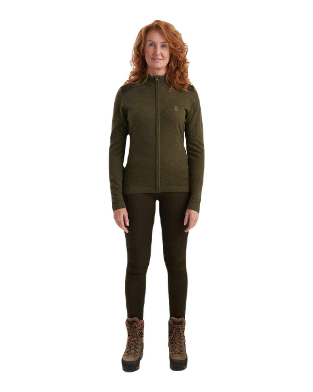 Cypress coloured Deerhunter Lady Darlington Full Zip Cardigan on white background 
