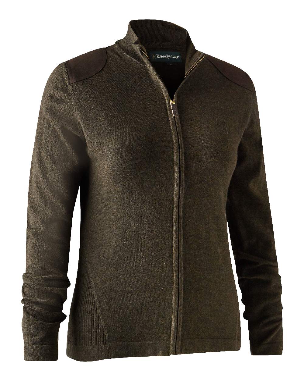 Dark Elm coloured Deerhunter Lady Darlington Full Zip Cardigan on white background 