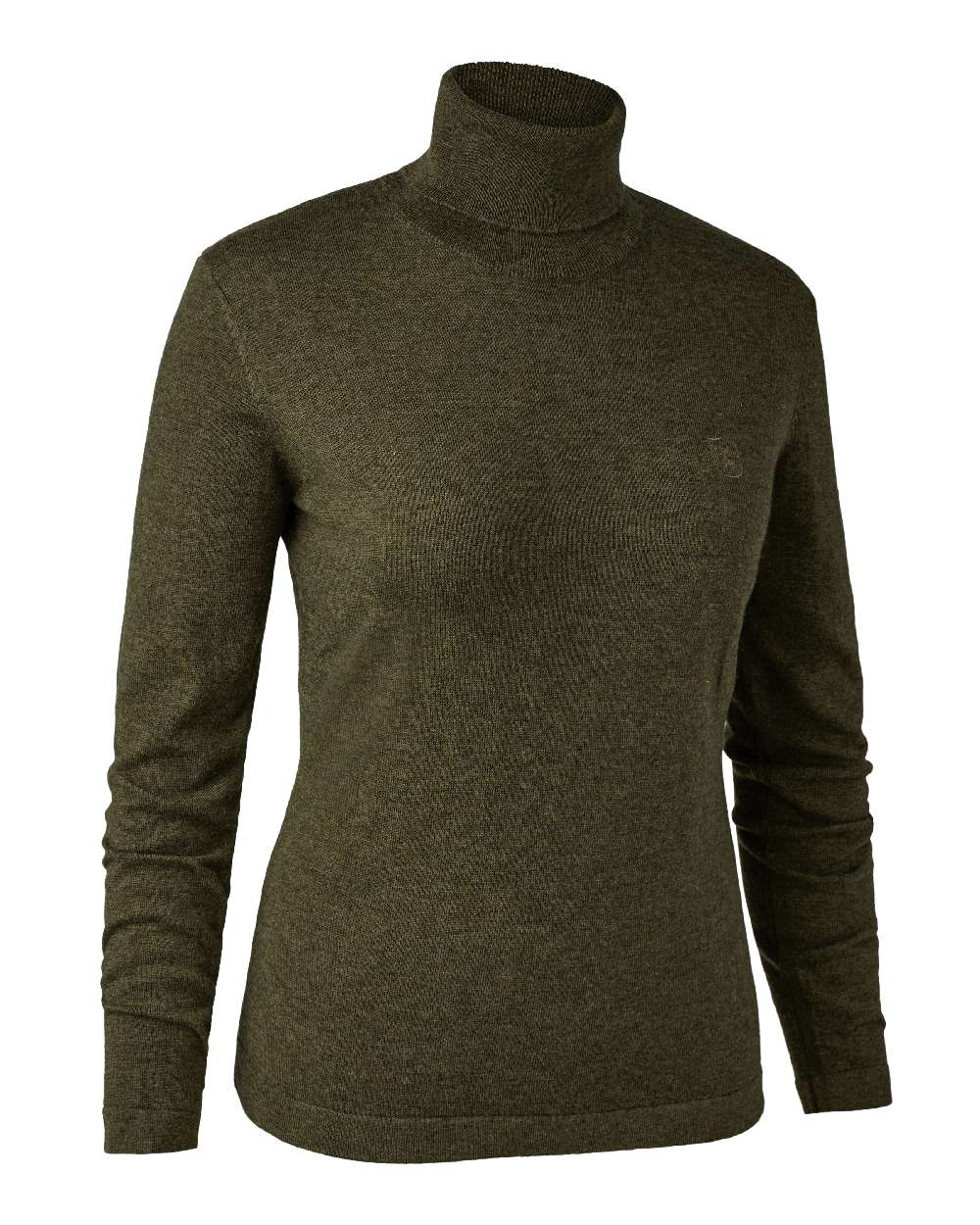 Cypress coloured Deerhunter Lady Darlington Roll Neck on white background 