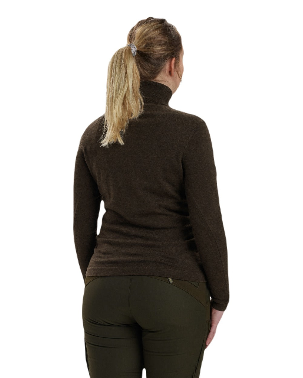 Dark Elm coloured Deerhunter Lady Darlington Roll Neck on white background 