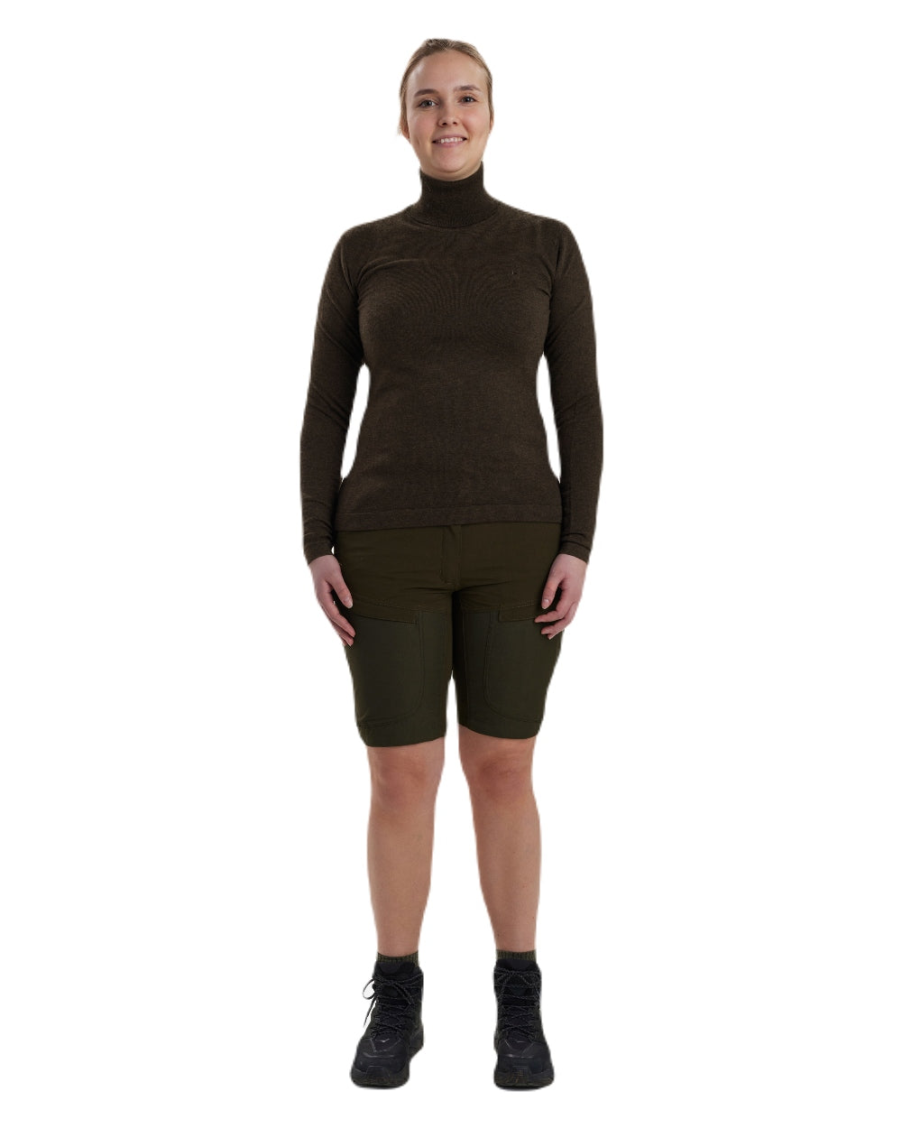 Dark Elm coloured Deerhunter Lady Darlington Roll Neck on white background 