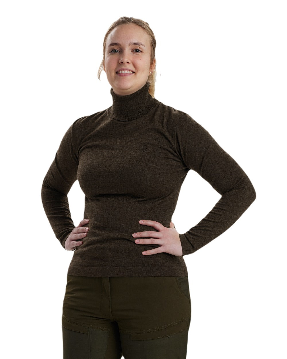 Dark Elm coloured Deerhunter Lady Darlington Roll Neck on white background 