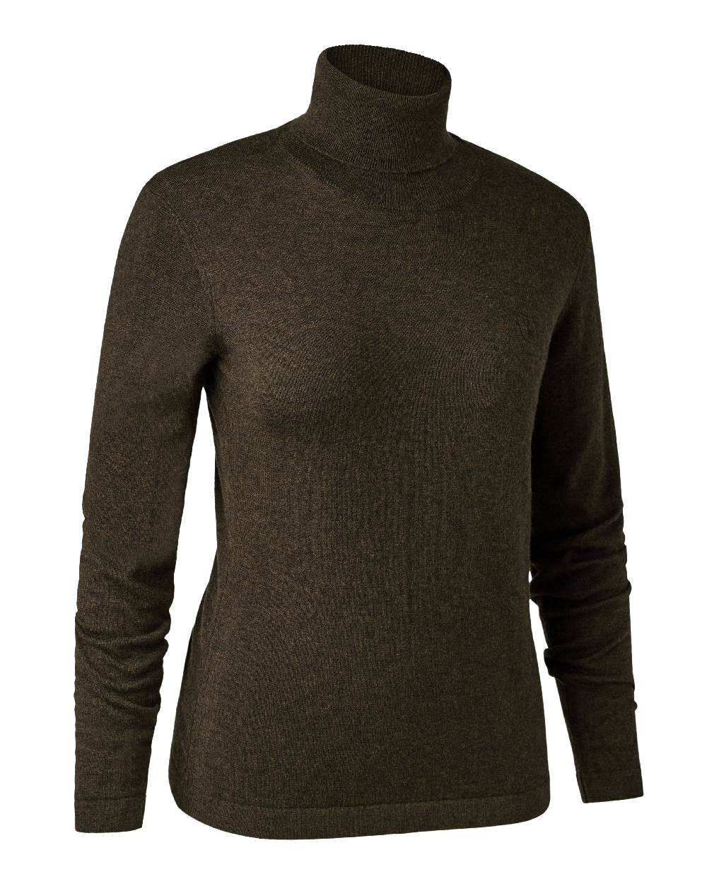 Dark Elm coloured Deerhunter Lady Darlington Roll Neck on white background 