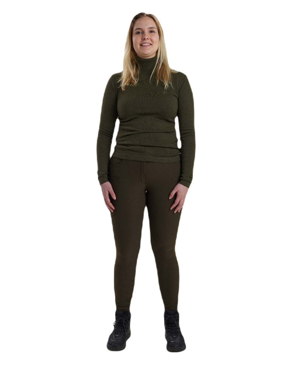 Green Melange coloured Deerhunter Lady Darlington Roll Neck on white background 